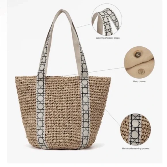 Kiss Sea Tote Straw Beach Bag - Picture 6 of 10